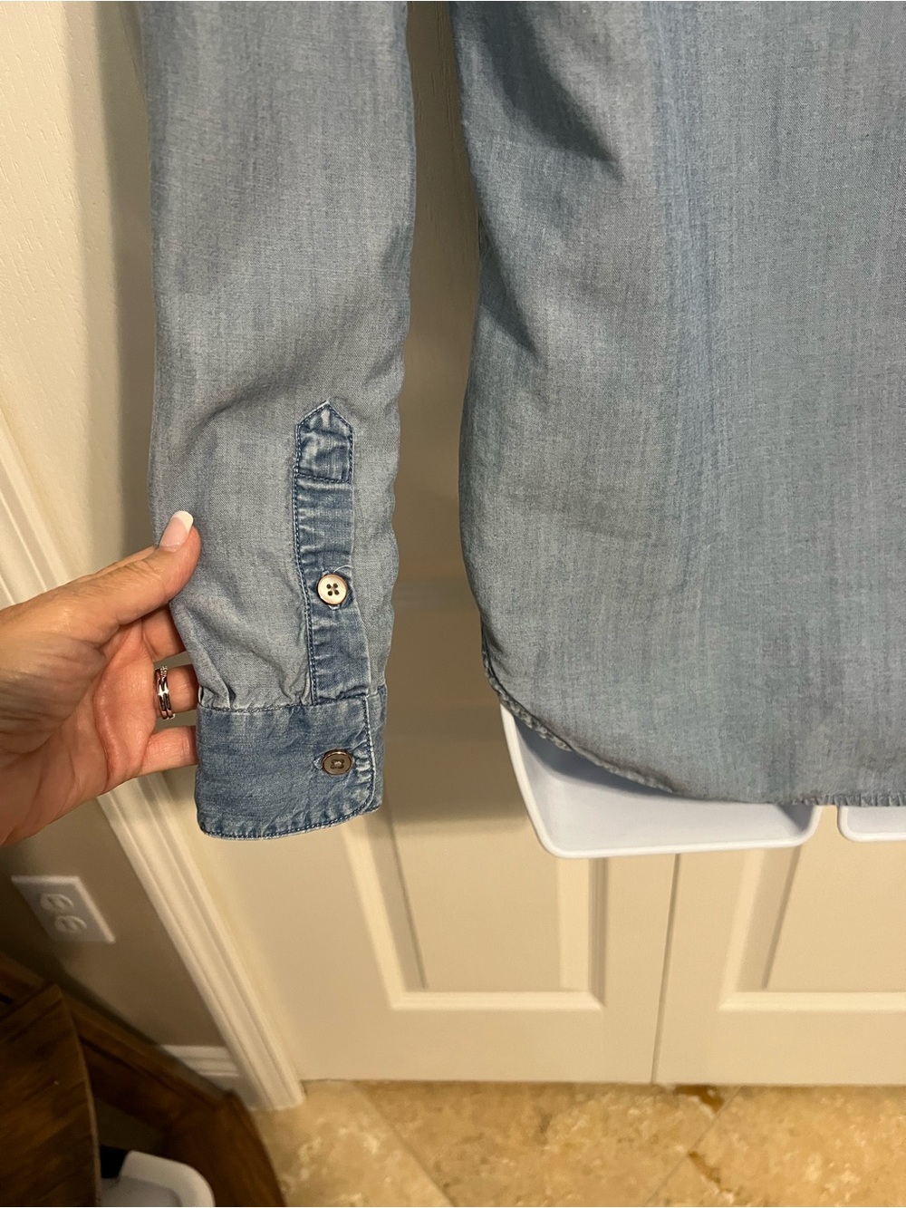 7 For All Mankind Light Blue Denim Button-Down Shirt - Picture 4 of 7